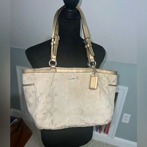 Coach Gallery Gold Lurex Signature East West Tote Bag Handbag Shoulder Bag